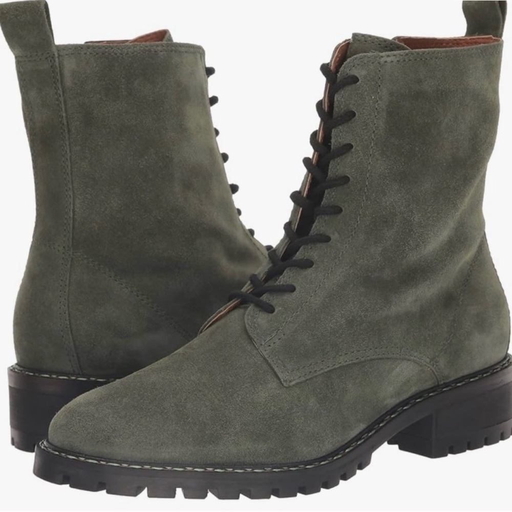 Lucky Brand Kancie Olive Suede Lace-Up combat boot